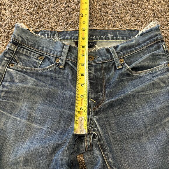 Levi’s Capital Long Shorts 26 Blue Denim Frayed Waist Below Knee Skinny - Picture 9 of 13